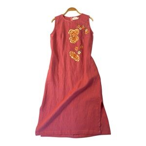 Orange Sheath Midi Dress Sleeveless Crew Neck